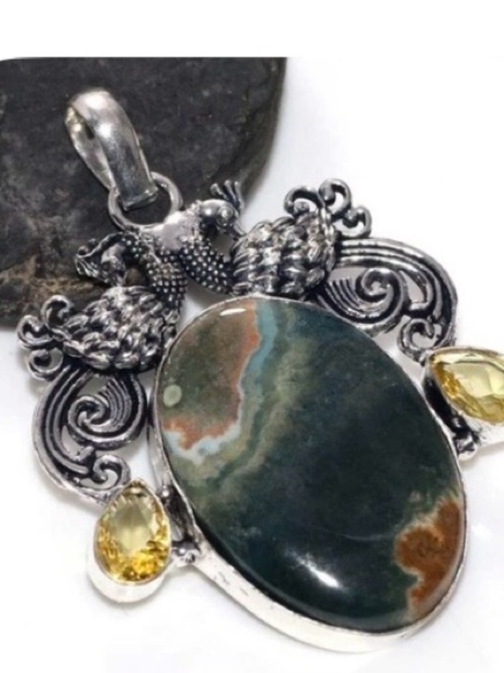 Ocean Jasper Citrine 925 Silver Plated Pendant
2.1"